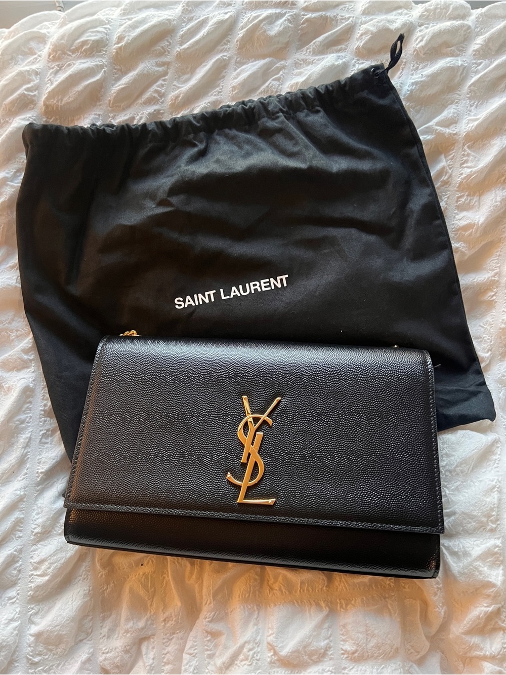 Saint Laurent Kate Black Leather Shoulder Bag with Gold YSL Logo - Picture 2 of 6